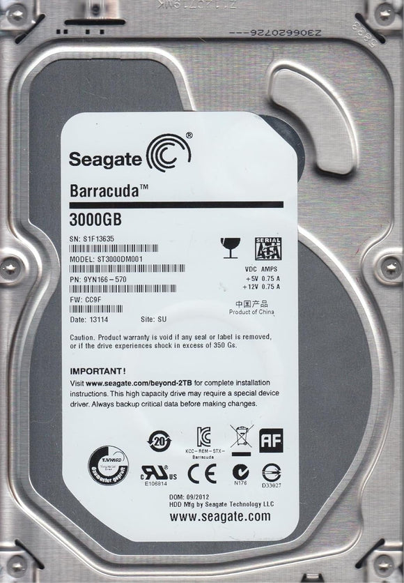 SEAGATE ST3000DM001 Barracuda 3TB 7200 RPM 64MB Cache SATA 6.0Gb/s 3.5 Internal Hard Drive